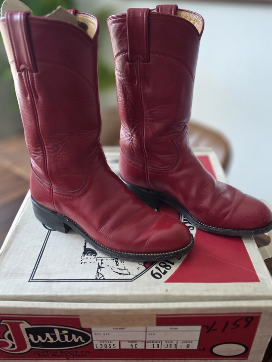 Justin Boots Shoes - Vintage Justin Red Leather Roper Cowboy Boots Style L3055